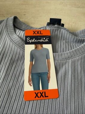 Splendid Ribbed Crewneck Top in Light blue